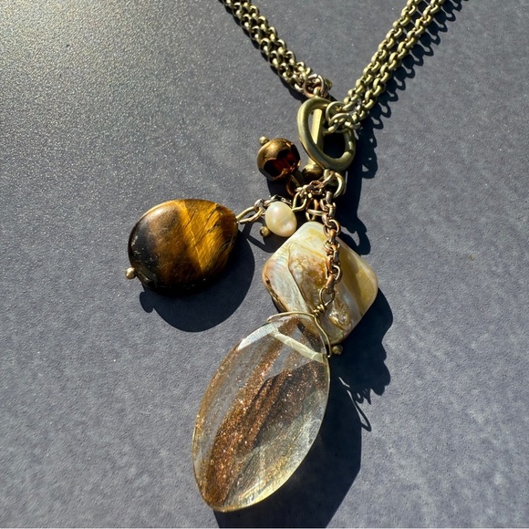 Lia Sophia Matte Gold Tiger's Eye Pendant Choker Necklace - Picture 9 of 10